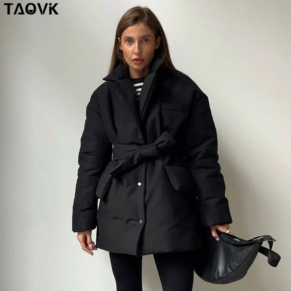 

TAOVK New Short Winter Parkas Women Warm Down Cotton Jacket Female Casual Loose Outwear A Belt Cotton-padded Coat