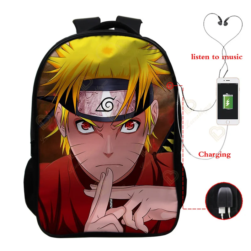 

Functional Backpack Naruto Print Men Women Schoolbag Students Bookbag Teens Daily Rucksack Travel Bag with USB Cable