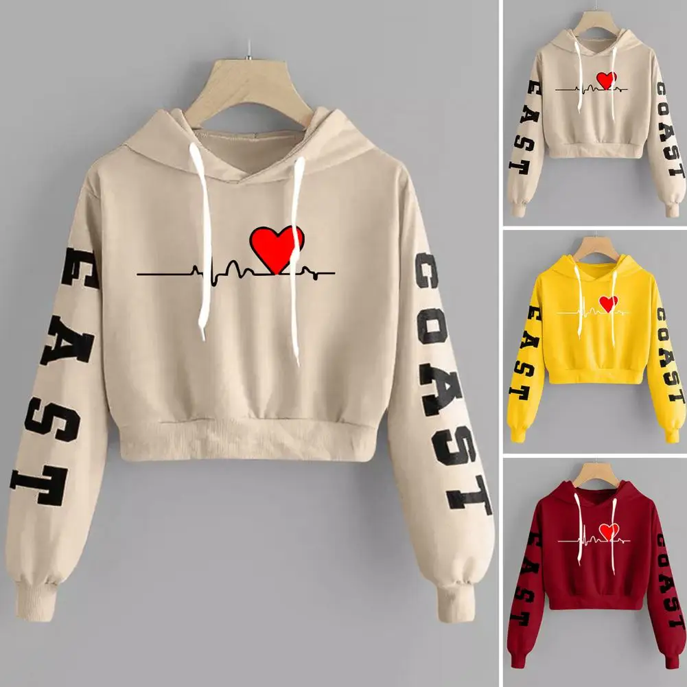

Woman Sweatshirt Windproof Non-Fading Decorative Women Bright Color Letters Heart Printing Hoodie Women Hoodie for Dating