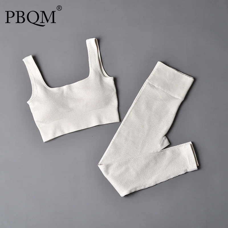 

PBQM 2Pcs Suit New U-neck Square Neck Bra Shorts Pants Seamless Knitted Sports Yoga Sport Gym Wear Set Women Fitness Tracksuit