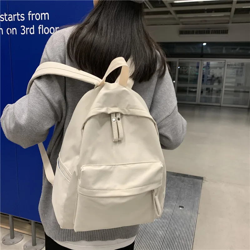 

Korean Fashion Cotton Fabric Backpack Large Capacity Solid Color Double Shoulder Bag School Backpack for College Students