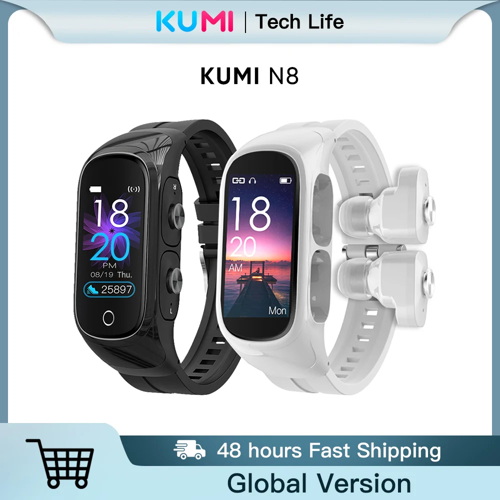 

KUMI SmartBand N8 Smart Bracelet 0.96" AMOLED Colorful Screen Heart Rate Fitness Tracker Bluetooth 5.0 Headphones In Stock
