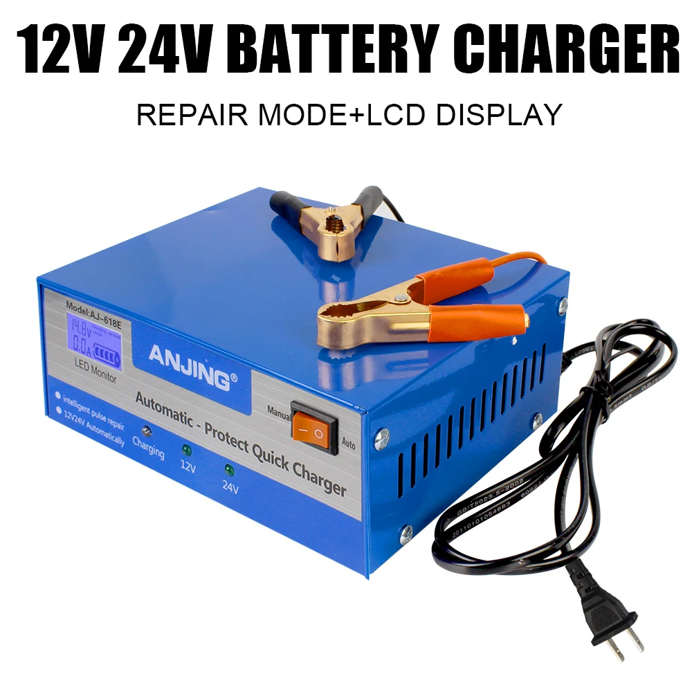 

EU/US Plug 200AH 12/24V Auto Car Battery Charger Full Automatic Lead Acid Battery With Adapter Intelligent Pulse Repair