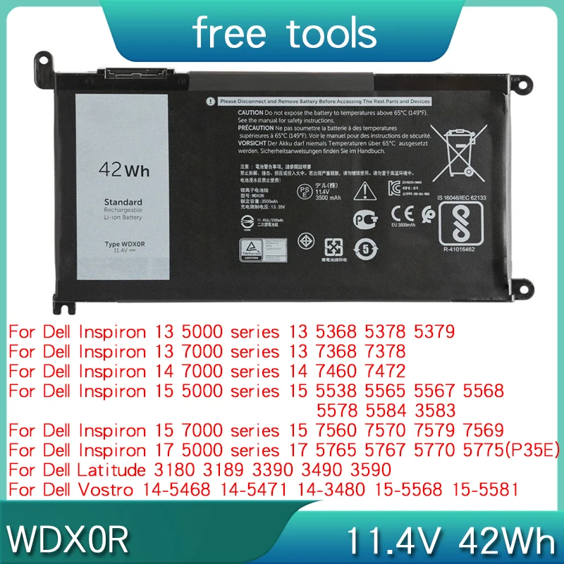 Новая батарея WDX0R WDXOR для DELL Latitude 3180 3189 3390 Vostro 14 5468 15 5568 Inspiron 13 5368 5379 17 5767 P66F 3CRH3 T2JX4