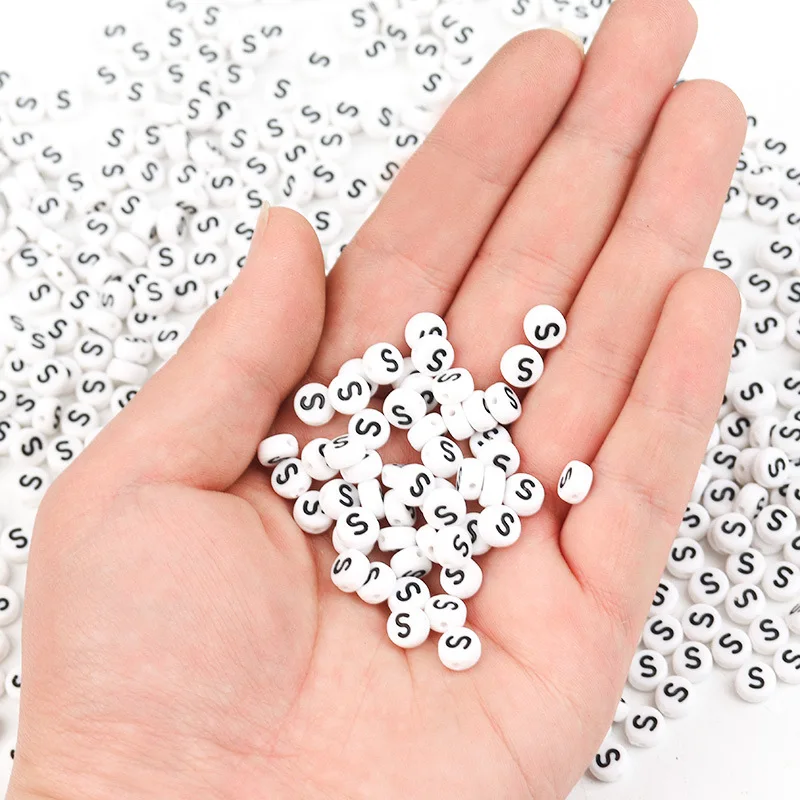 7mm White Letter Acrylic Beads Circular Flat Spacer for Handmade Jewelry Decoration Making Diy Bracelet Necklace Material