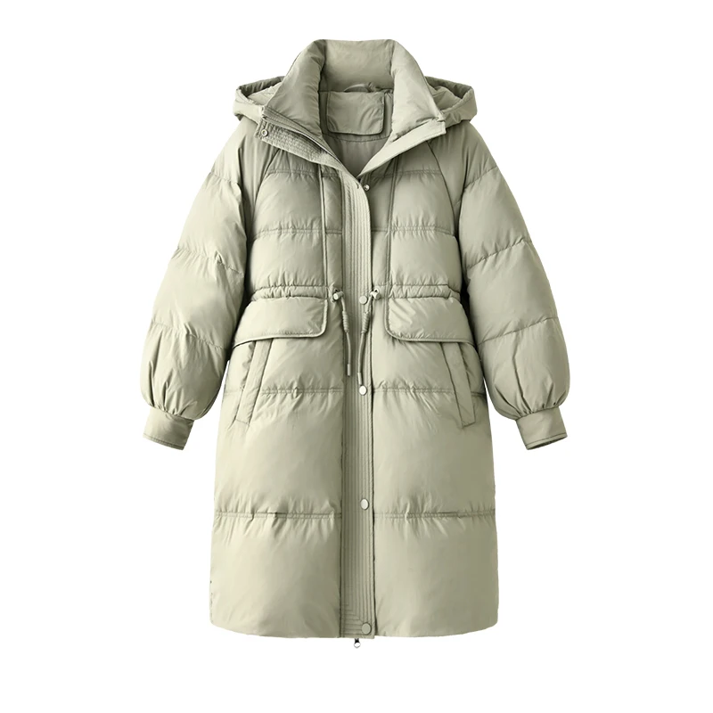 SHUCHAN jackets  coat women  90%  White duck down  Long  chaquetas invierno 2022 mujer  Casual hood Winter  Wide-waisted  zipper