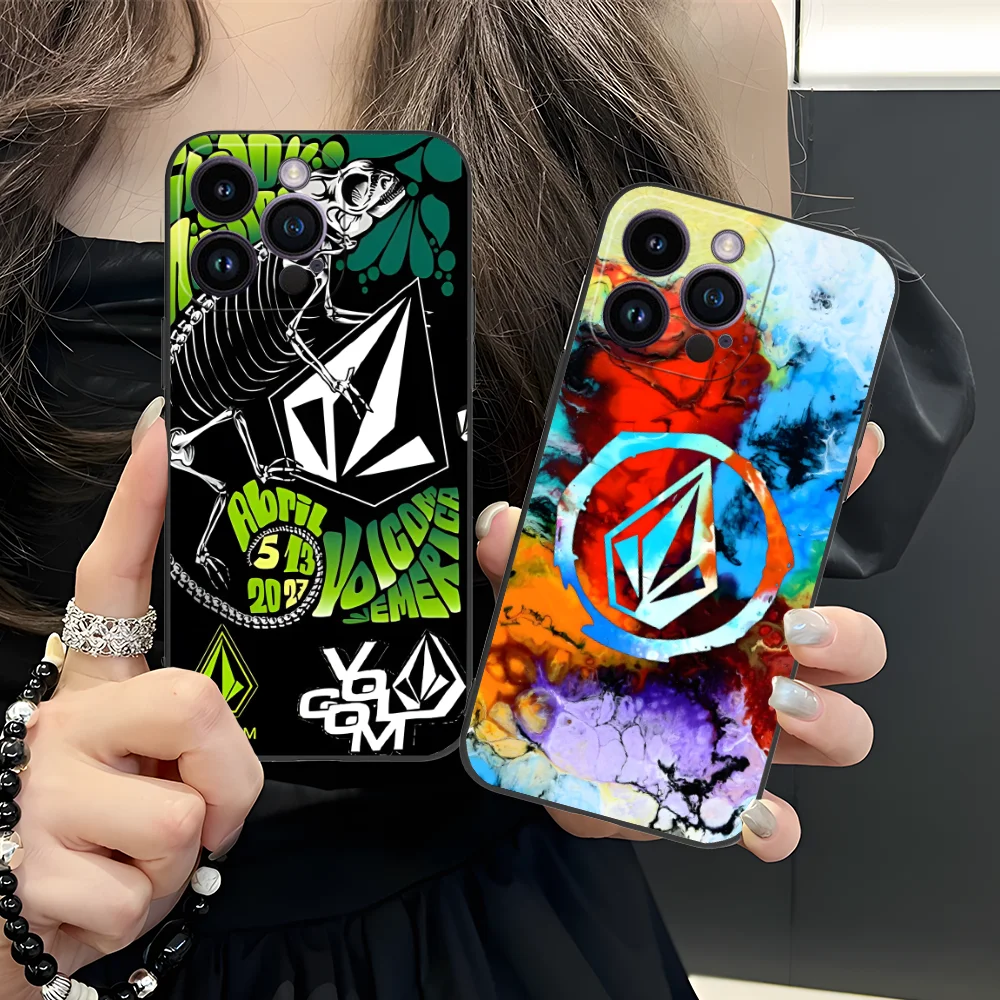 Чехол для мобильного телефона V-Volcoms iPhone 16 15 14 13 12 11 X XR XS 8 7 Pro Max Plus мини-черный чехол