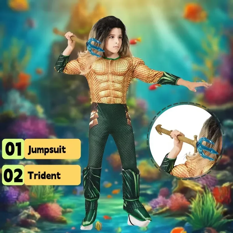 dla dzieci Komiks Superbohater Aquaman Muscle Dress Up Halloween Fancy Kostium Cosplay