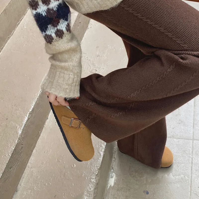 

Женские брюки с широкими штанинами на осень и зиму, удлиненные брюки с высокой талией, утягивающие шерстяные брюки, повседневные Прямые брюки