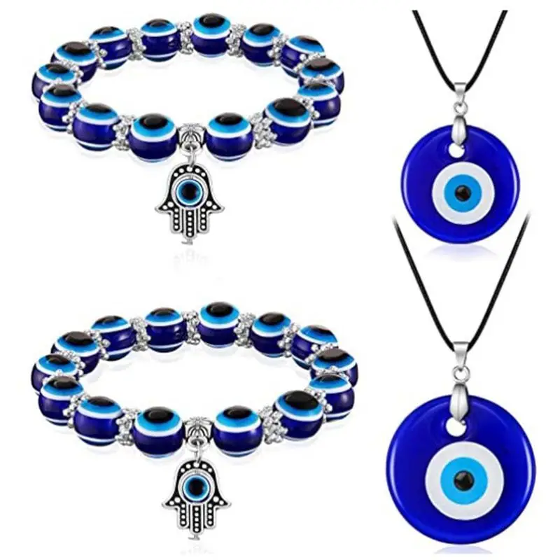 

Turkish Evil Eye Pendant Necklace Bracelet Lucky Blue Evil Eyes Clavicle Chain Necklace Party Jewelry For Men Women Girls Gift