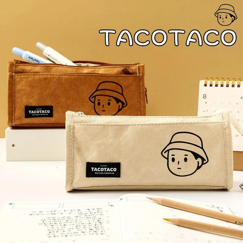 1pcs TACOTACO Co-branded Waterproof Pencil Bag Large Capacity Dupont Paper Material Pen Box Stationery School Supplies