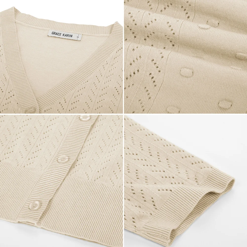 Женский вязаный кардиган GRACE KARIN летняя дышащая блузка с коротким рукавом и