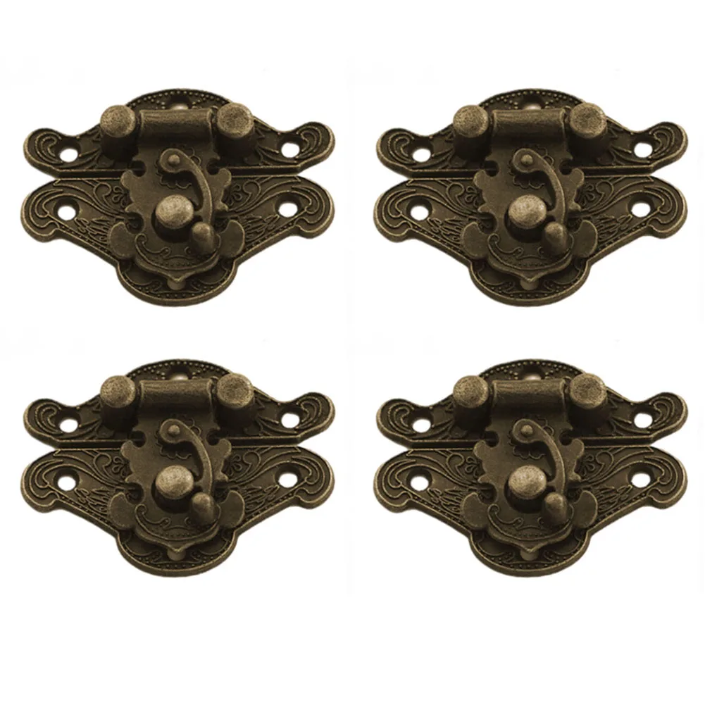 

4pc Antique Bronze Hinges Retro Retro Buckle Padlock Wood Jewelry Case Lock Antique Latch Hasps Jewelry Wooden Box Lock Hardware