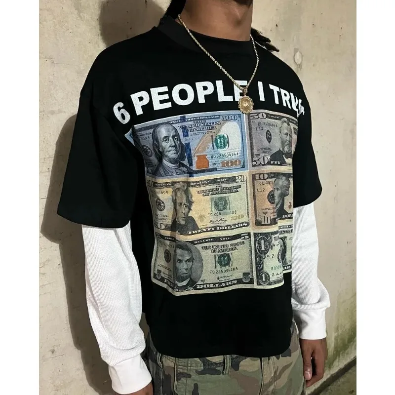 Y2K модная футболка с длинными рукавами новая в стиле хип-хоп принтом доллара