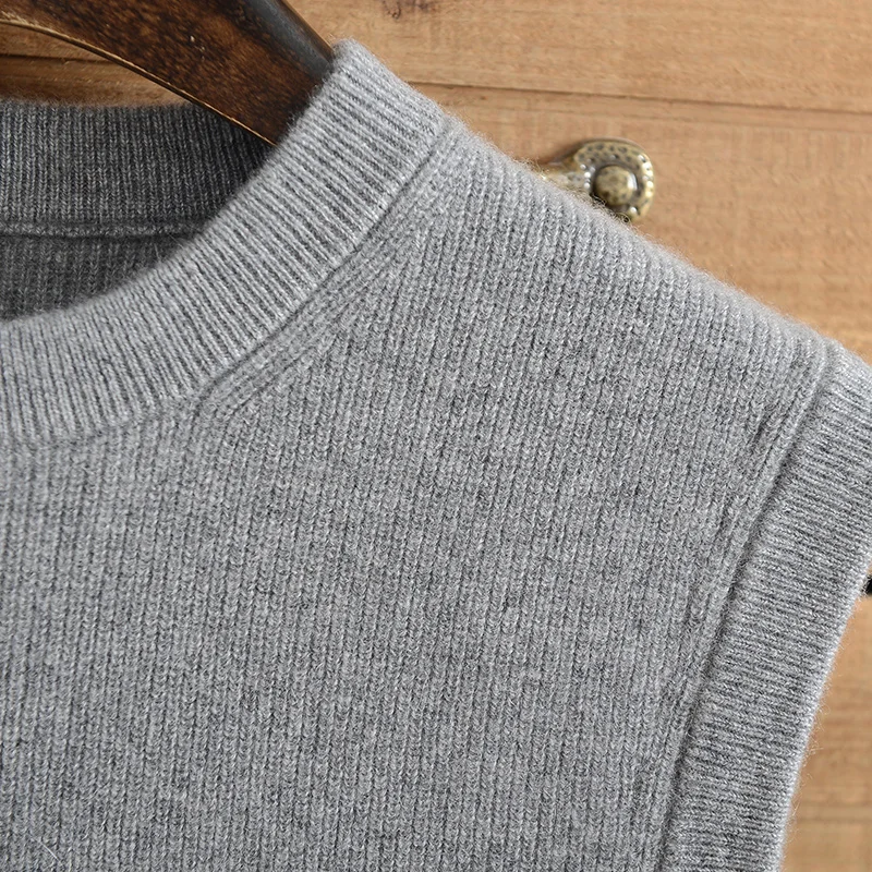 ond kaszmirowy sweter męski z okrągłym dekoltem pogrubiający jesienno-zimowy bez rękawów czysta kaszmirowa kamizelka dzianiny luźna casualowa