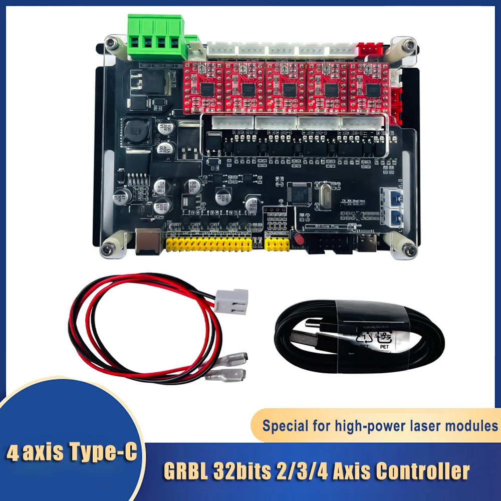 

CNC Upgrade GRBL1.1 4 Axis Controller 32 bit MCU Type C USB CNC Laser Engraving Machine Control Board Offline External Driver