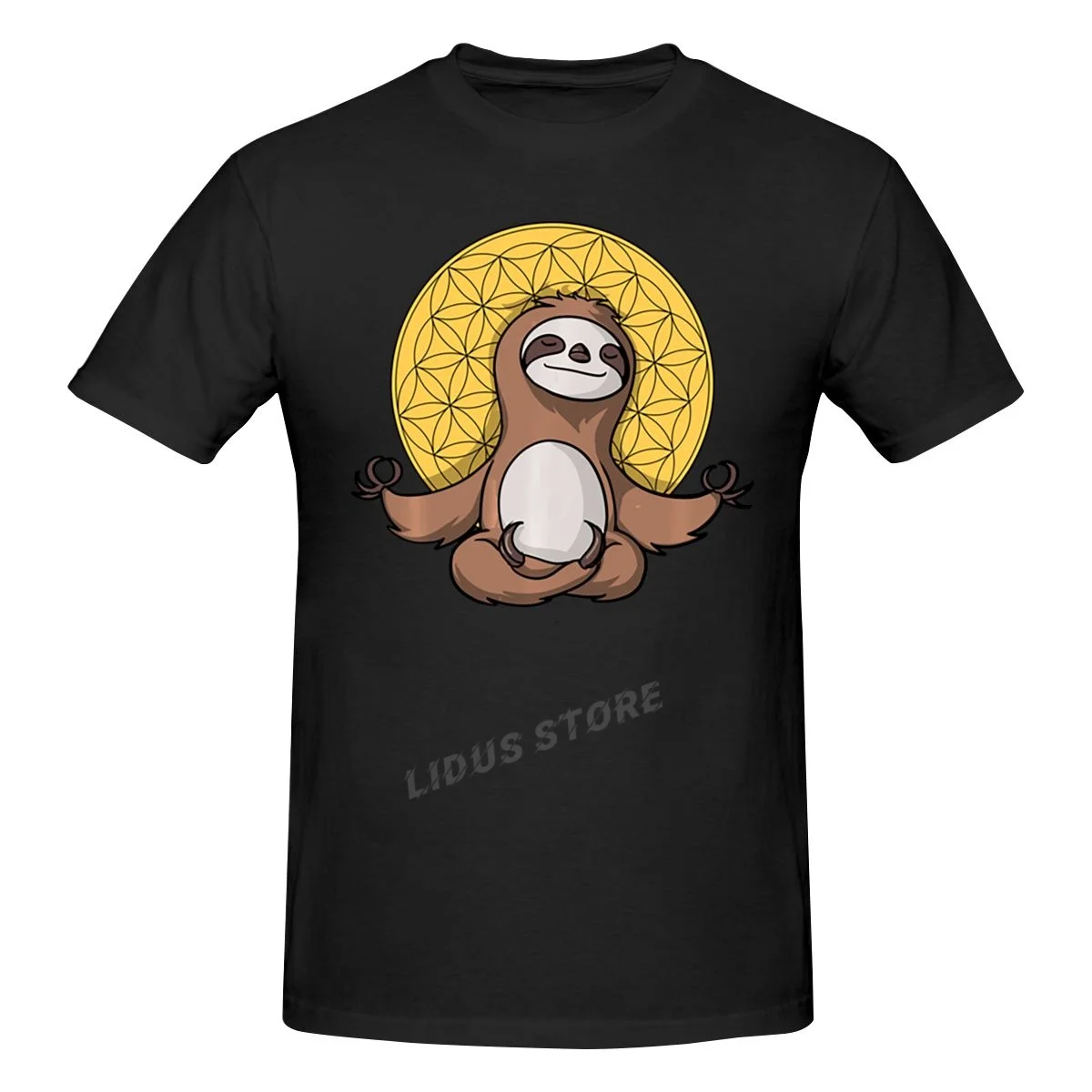 

Funny Sloth Yoga Meditation Zen Flower Of Life Spirit Animal T shirt Harajuku Clothing Short Sleeve Cotton Graphic Tshirt Tees