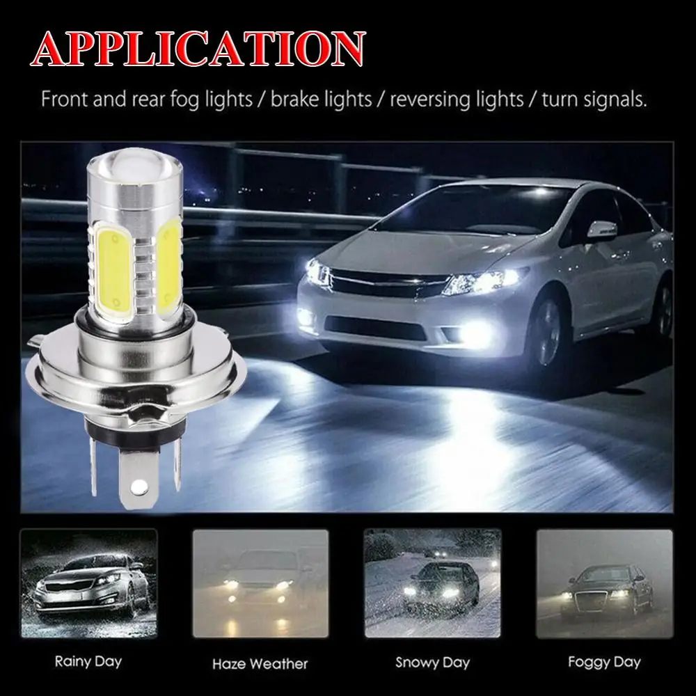 

Супер яркая светодиодная лампа H4 9003 6000K высокой мощности COB, белая лампа ближнего/дальнего света для автомобиля, мотоцикла, передсветильник ...