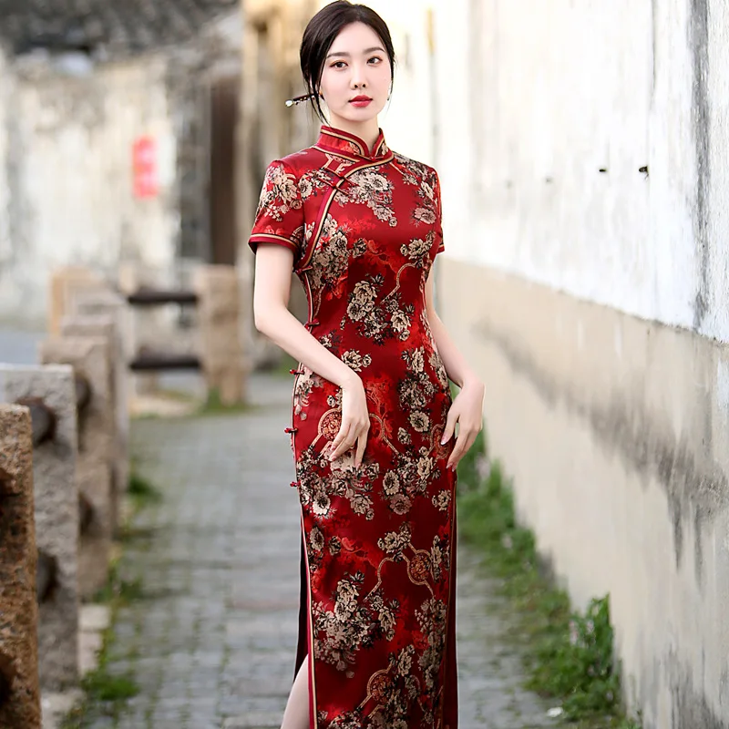 Качественное платье Ципао из натурального шелка улучшенное ретро-платье