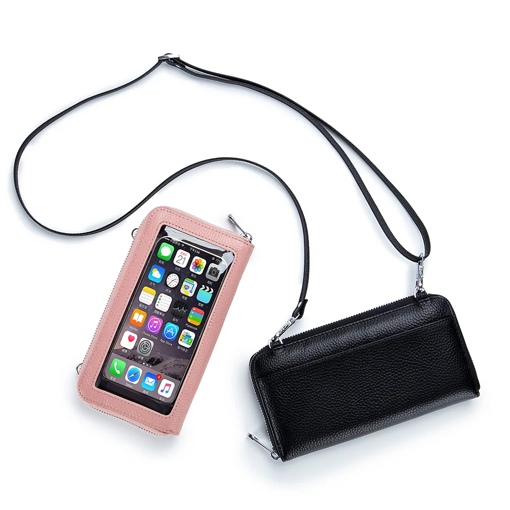 

Роскошный кошелек-клатч из натуральной кожи для женщин, вместительный Дамский прозрачный бумажник с держателем для телефона и сенсорным эк...