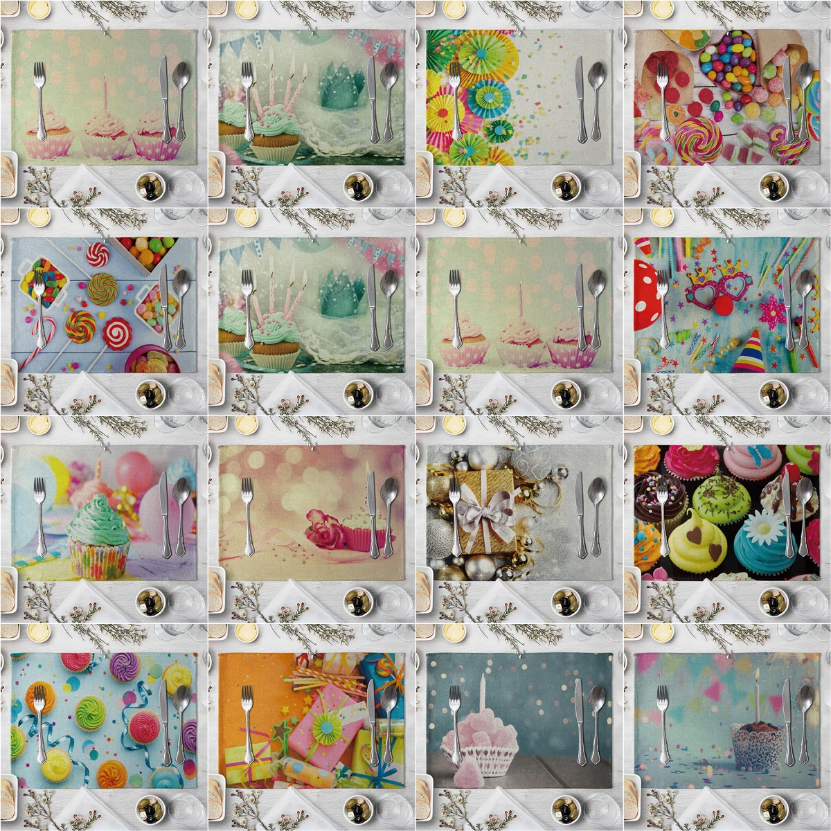 

Children's Candy Pattern Placemat Cotton Linen Fabric Table Mats Family Dinner Tableware Kitchen Table Mat