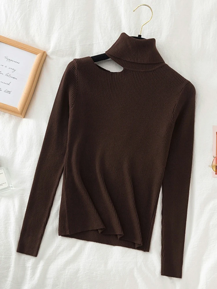 Женский пуловер с открытыми плечами AOSSVIAO вязаный свитер высоким воротником и