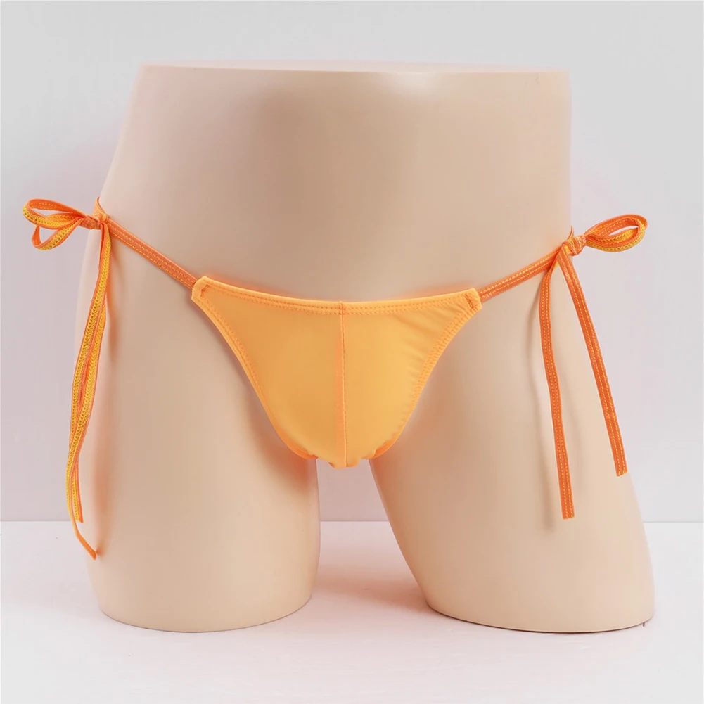 

Трусы-бикини мужские из вискозы, пикантное бесшовное нижнее белье, трусы с мешочком, на шнуровке, дышащие однотонные плавки