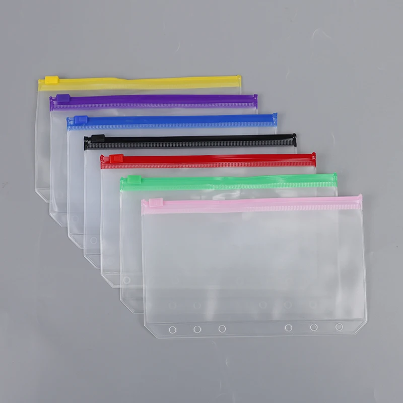 4pcs A6 6-Hole Binder Pockets Waterproof PVC Envelopes Zipper Binder Pouches Traveler's Notebook Organizer