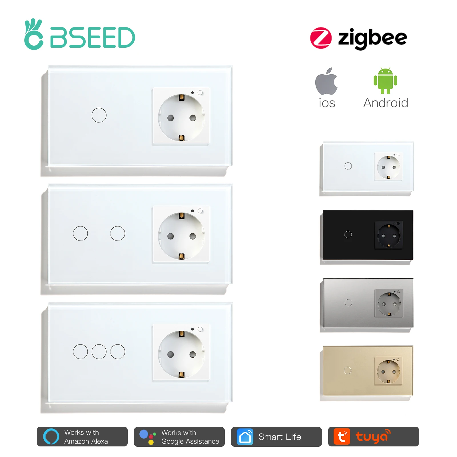 Bseed Zigbee Gang 1way Tomada Interruptor Inteligente ue Rússia Padrão de Trabalho com o Google Casa Alexa Vida Inteligente App Melhoria da Casa Soquetes elétricos