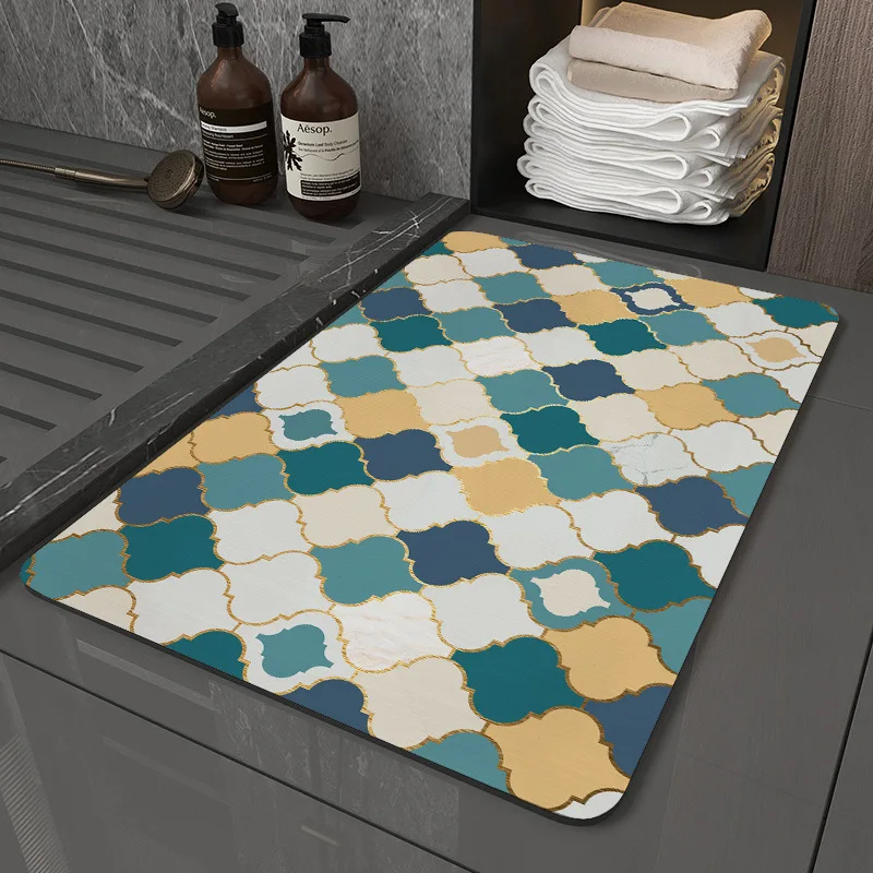 

Geometric Bath Mat Washable Foot Floor Mats for Bathroom Shower Room Door Mat Absorbent Anti-Slip Rugs Washable Quick Dry Carpet