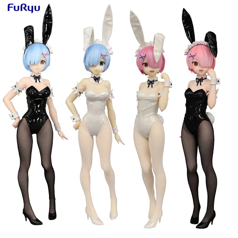 

30CM Fruyu BiCute Bunnies Re:Life In A Different World From Zero Ram Rem Black Silk Bunny Girl PVC Anime Action Figures Toy Gift