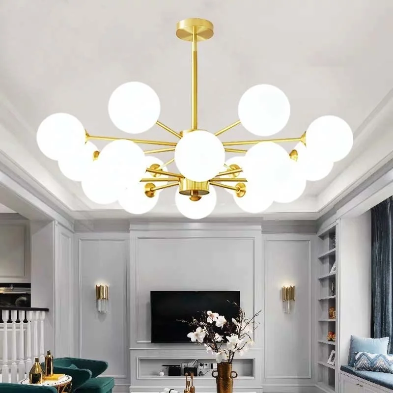 Nordic living room LED chandelier glass ball lamp magic bean E27 ceiling chandelier dining room bedroom lighting fixtures