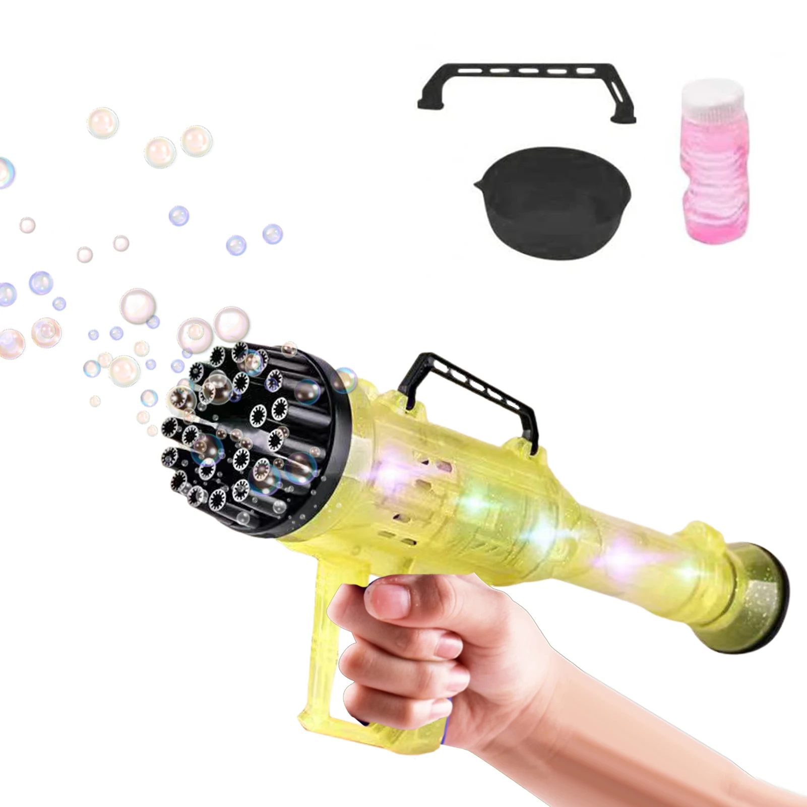 

21 Hole Bubble Blower Toy Electric 21 Holes Bubble Blower With Phantom Light Bubble Blaster Rocket Launcher For Birthday Gifts