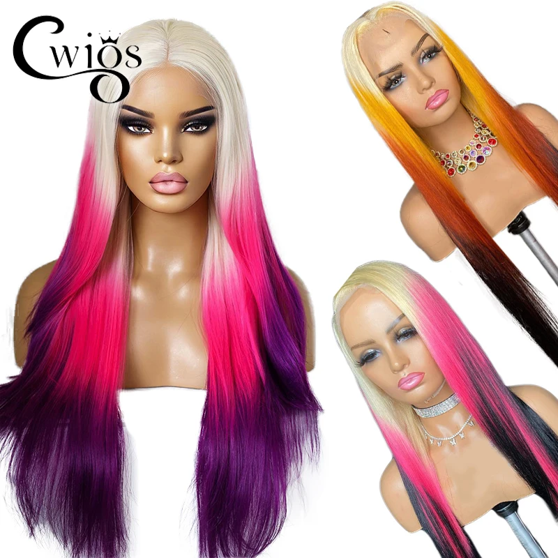 

Straight 30 Inch 613 Honey Blonde Ginger Ombre Color Synthetic Glueless Transparent 13X4 Lace Frontal Wigs For Women Preplucked