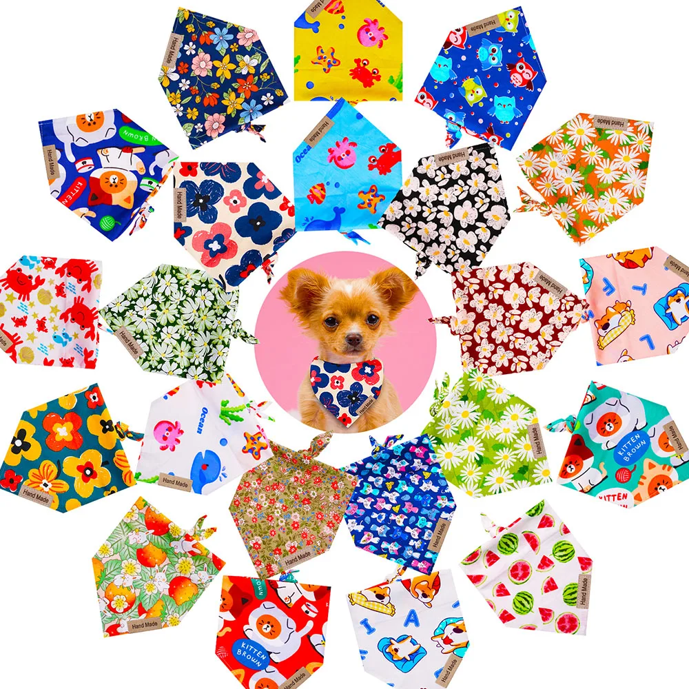 

10/20pcs New Summer Pet Dog Saliva Towel Adjustable Cat Neck Scarf Bandanas Cute Cartoon Dogs Grooming Products Pet Accessories
