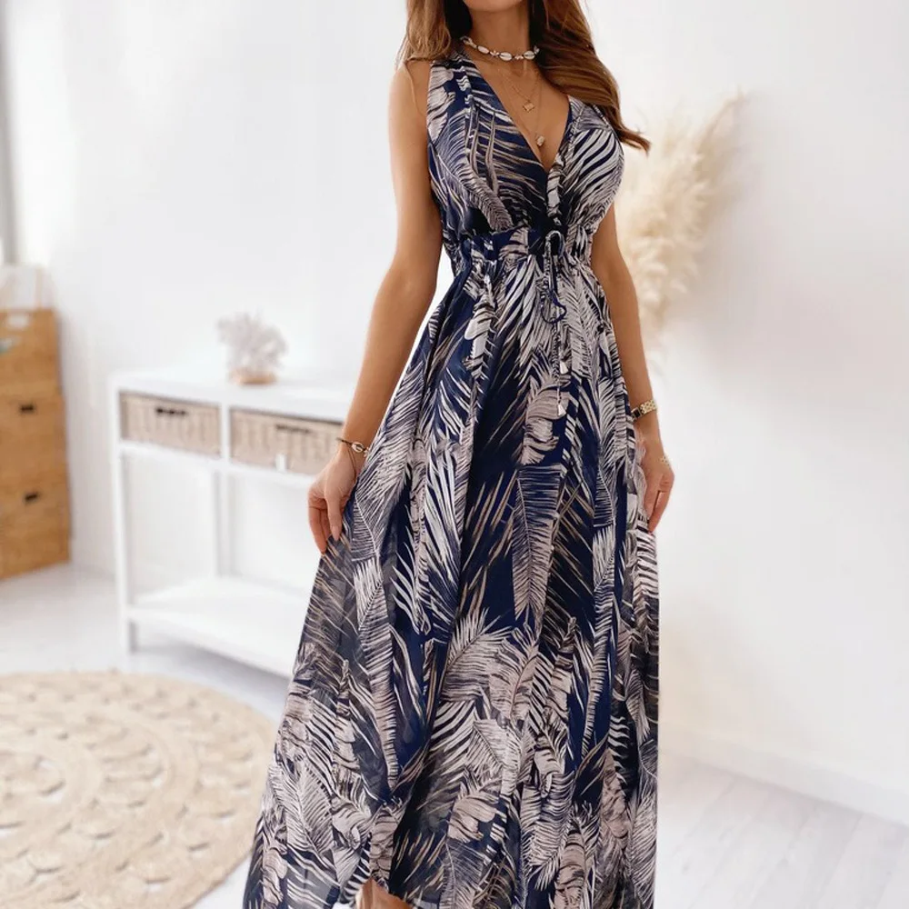 

TSACTE Dresses For Women 2023 Sleeveless Print Elegant Long Dress V-Neck Floral Large Size Dress New In Dresses