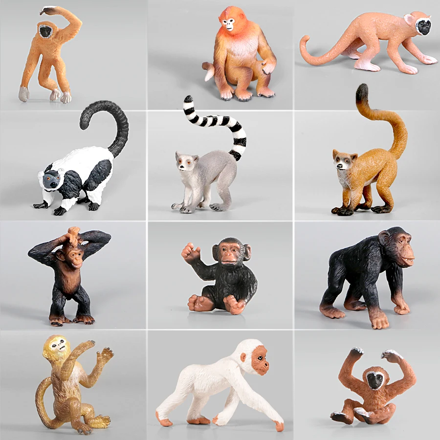 

Wild Forest Gibbon Chimpanzee Snub-nosed Monkey Simulation Models,Hand Painted Action Figure Figurine Educational Kids Toy