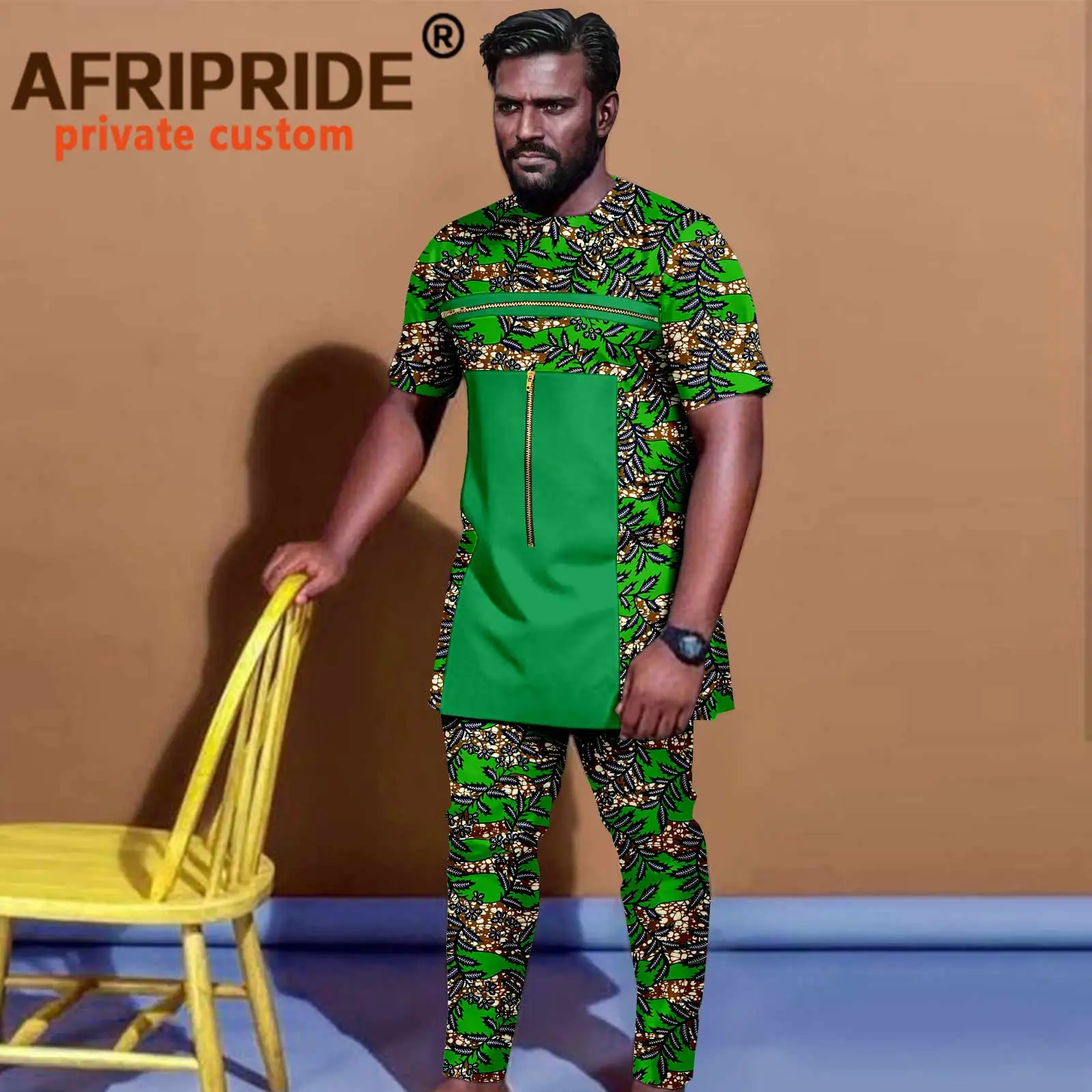 African Clothing for Men Print Shirt and Trousers 2 Piece Set Plus Size Casual Blouse Crop Top Traditional Outfits A2116007