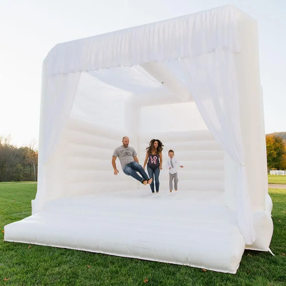

Simplicity White Wedding Bounce House With Cover Commercial Inflatable Moonwalks Bouncy Castle Tent For Kids Adults Party