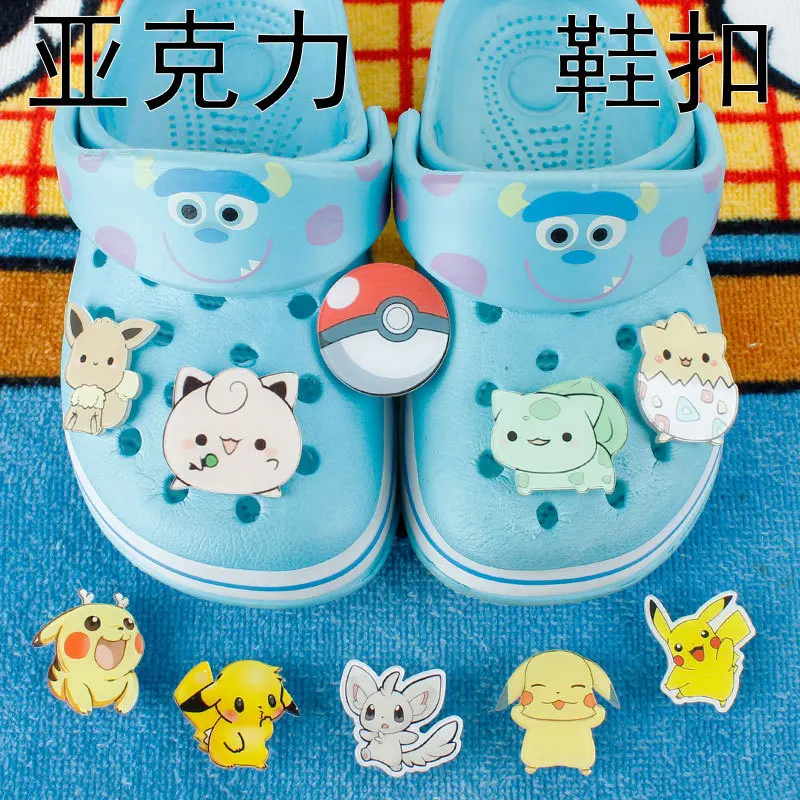 

1pcs Single Sale Pokemon Pikachu Anime Sandals Accessories Shoes Buckle Decorations Cartoon Acrylic Souvenirs Kids X-mas Gifts