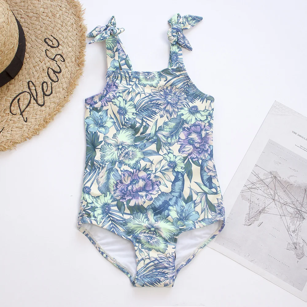 

7~14Years Teen Girls Swimsuit One-Piece Retro Printed Girls Swimwear Kid Girls Swimming Outfit Beach Wear
