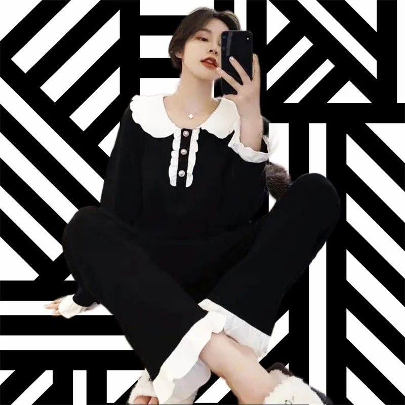 Autumn Pajamas Set Casual Sleepwear For Women Elastic  Print Pyjama Women's Fashion Sweet Plaid Homewear Clothes Big Size