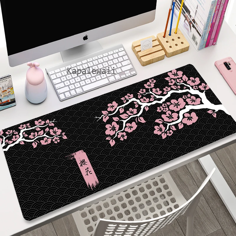 

Sakura Mousepad Japanese Art Black Mausepad Pink Setup Gamer Accessories Office Carpet Mouse Pad Company Gaming Deskmat 90x40 Xl
