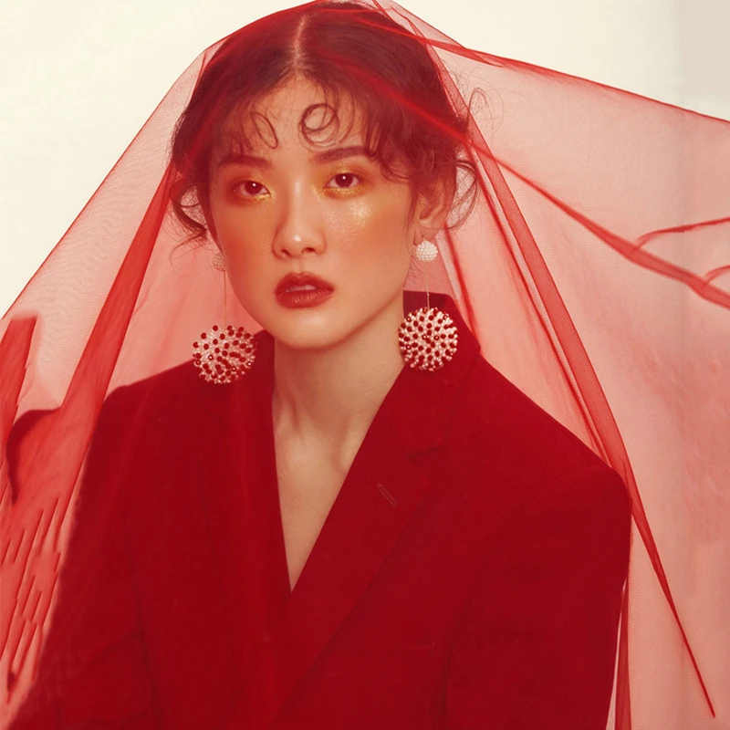 

Red wedding veil, bride's veil, headdress, super Xiansen series, online red photo props, retro wedding simple short style