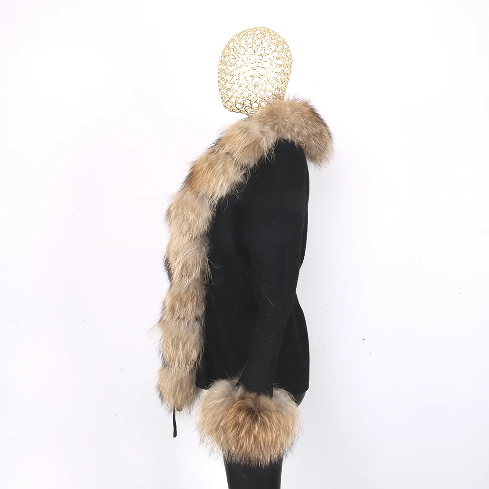 Women Knit Sweater Cardigan Spring Autumn Elegant Knitted Sweater With Real Fox Fur Collar Ladies Fashion Coat Fur Coat