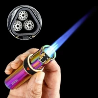 new jobon triple torch personalized windproof gas lighter refill jet flame metal spray gun kitchen pipe cigar lighter gadget