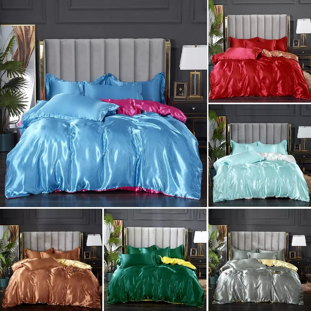 

Solid Color Bedding Set Luxury Rayon Satin Duvet Cover Set Washed Soft Bed Sheet and Pillowcases Twin Queen King Size Bed Set