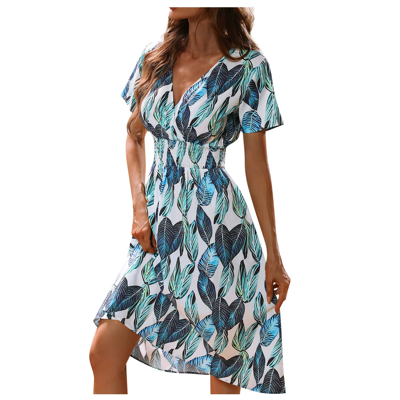 

Fashion Women'S Casual V-Neck Printed Midi Skirt Elastic Waist Dress Dresses For Womens 2023 Evening Dresses Long Dress