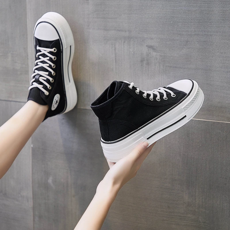 White Casual Shoes Women Platform Sneaker Black Vulcanized Shoe Summer Comfortable Flats Woman Internal Increase