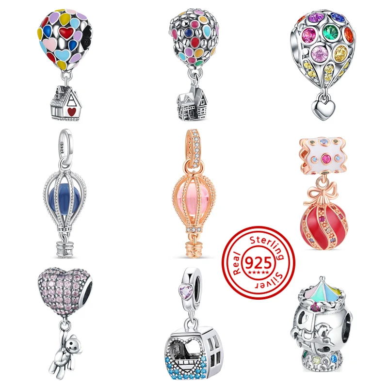 

2022 New Colorful Exquisite Balloon House Heart Pavé Pendant Fashion Beads Fit Original Pandora Charm Bracelet Women DIY Jewelry